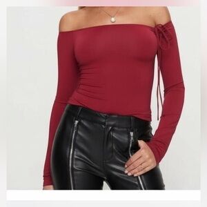 Princess Polly Wine Red Off-Shoulder Crop Top